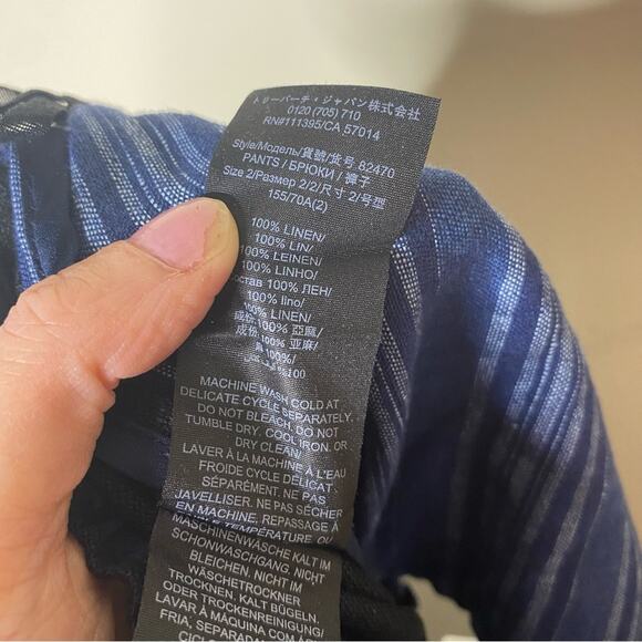 Tory Burch Pants 100% Linen Blue Striped Front Solid Back Relaxed Fit Pocket NWT - Picture 7 of 7